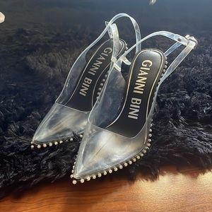 Gianni Bini Findlay Clear Rhinestone Trim Ankle Strap Pumps